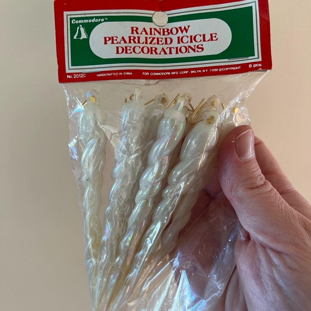 Commodore Rainbow Pearlized Icicle Decorations Christmas Tree Ornaments Vintage